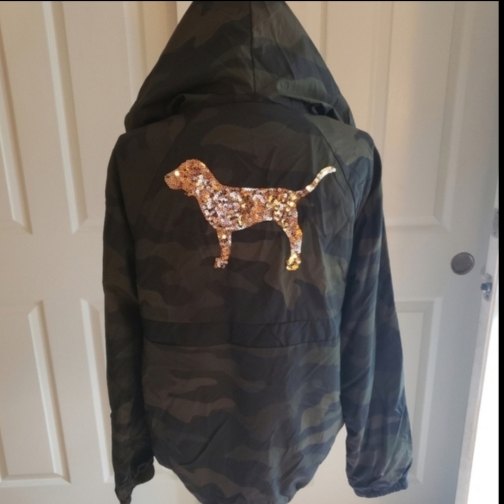PINK Victoria's Secret Camouflage Jacket with Gold Sequin Dog